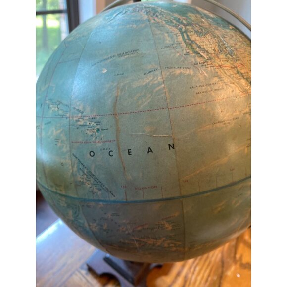 Vintage 12" Replogle Desktop Globe With Wooden Base & Metal Meridian Frame - Picture 3 of 6